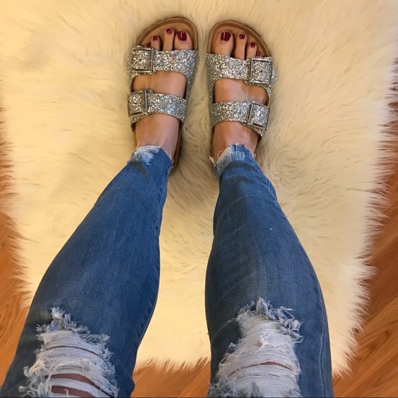 •RESTOCKED• Silver Glitter Double Buckle Sandals - Picture 2 of 8